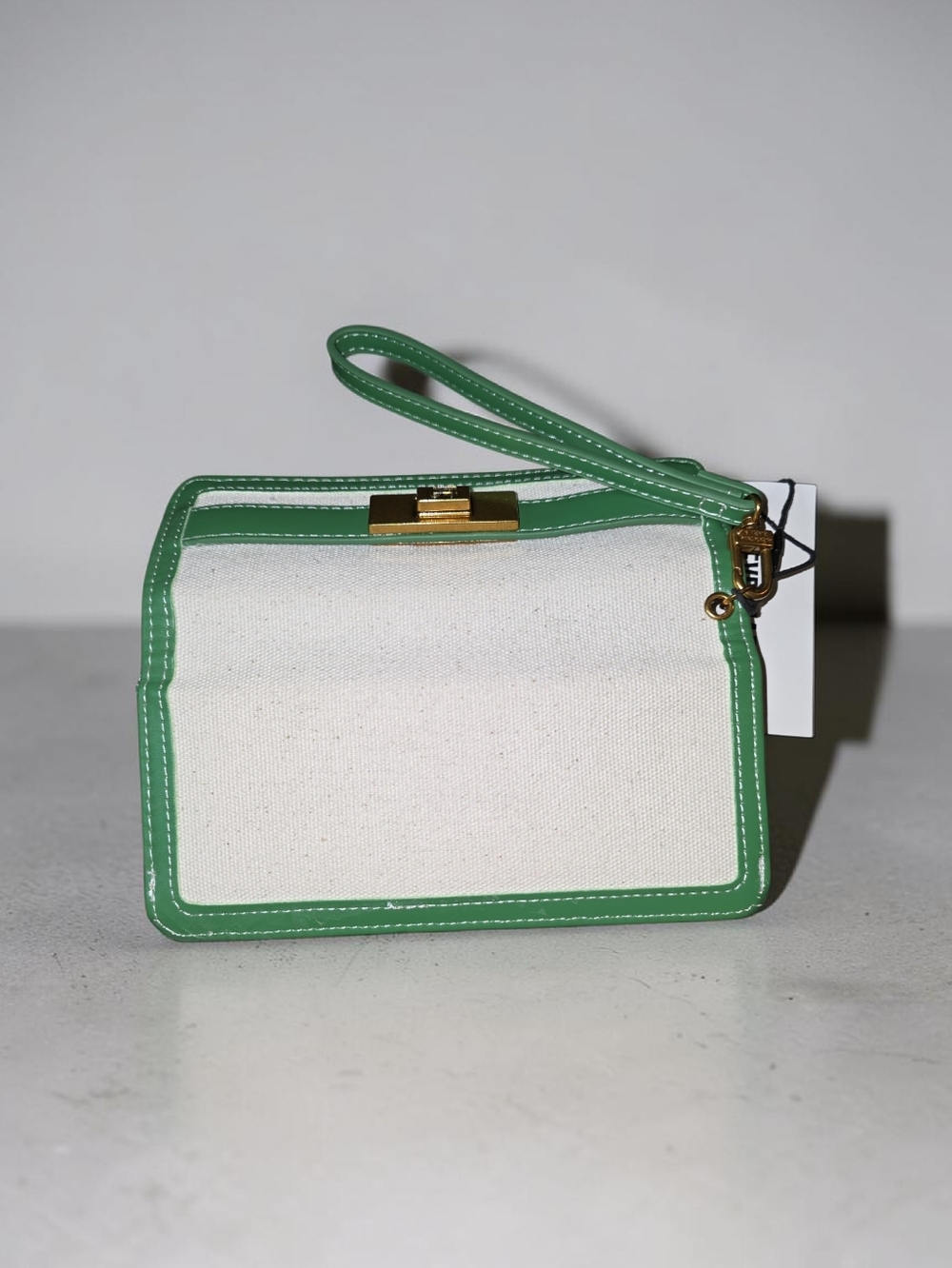 Steve Madden Green and Cream Canvas Wristlet with Gold Accent - Picture 3 of 5